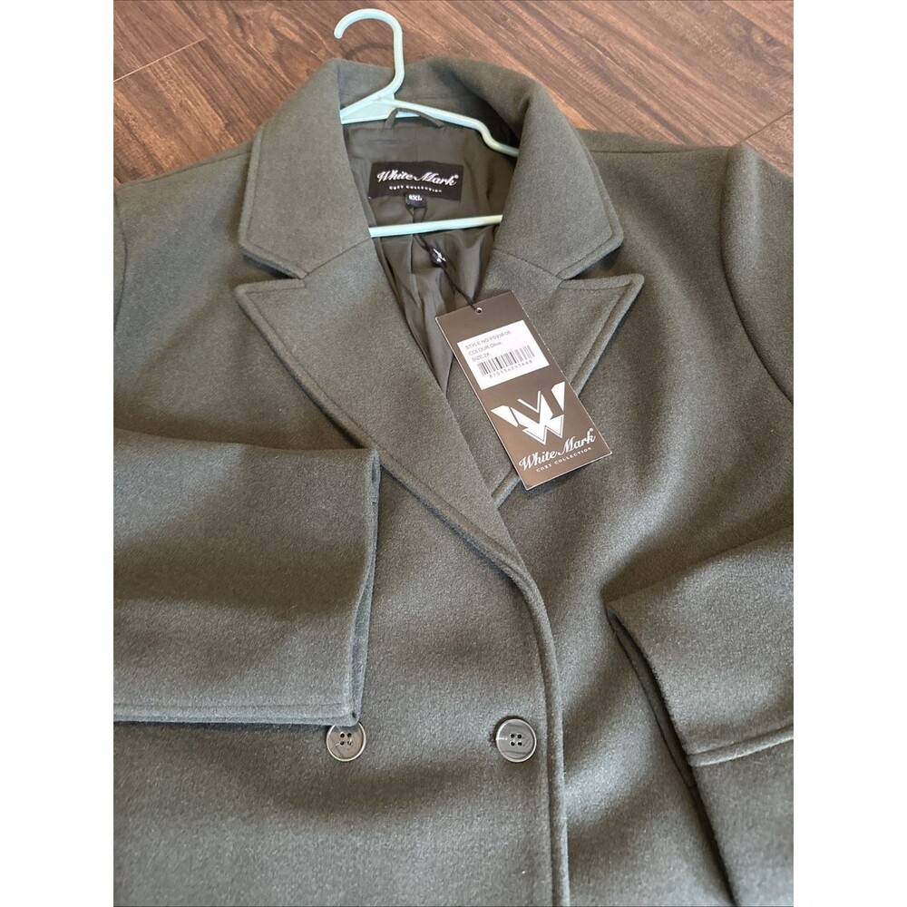 White Mark Women's Plus Size Classic Walker Coat Dark Olive Green 2X - Picture 8 of 10